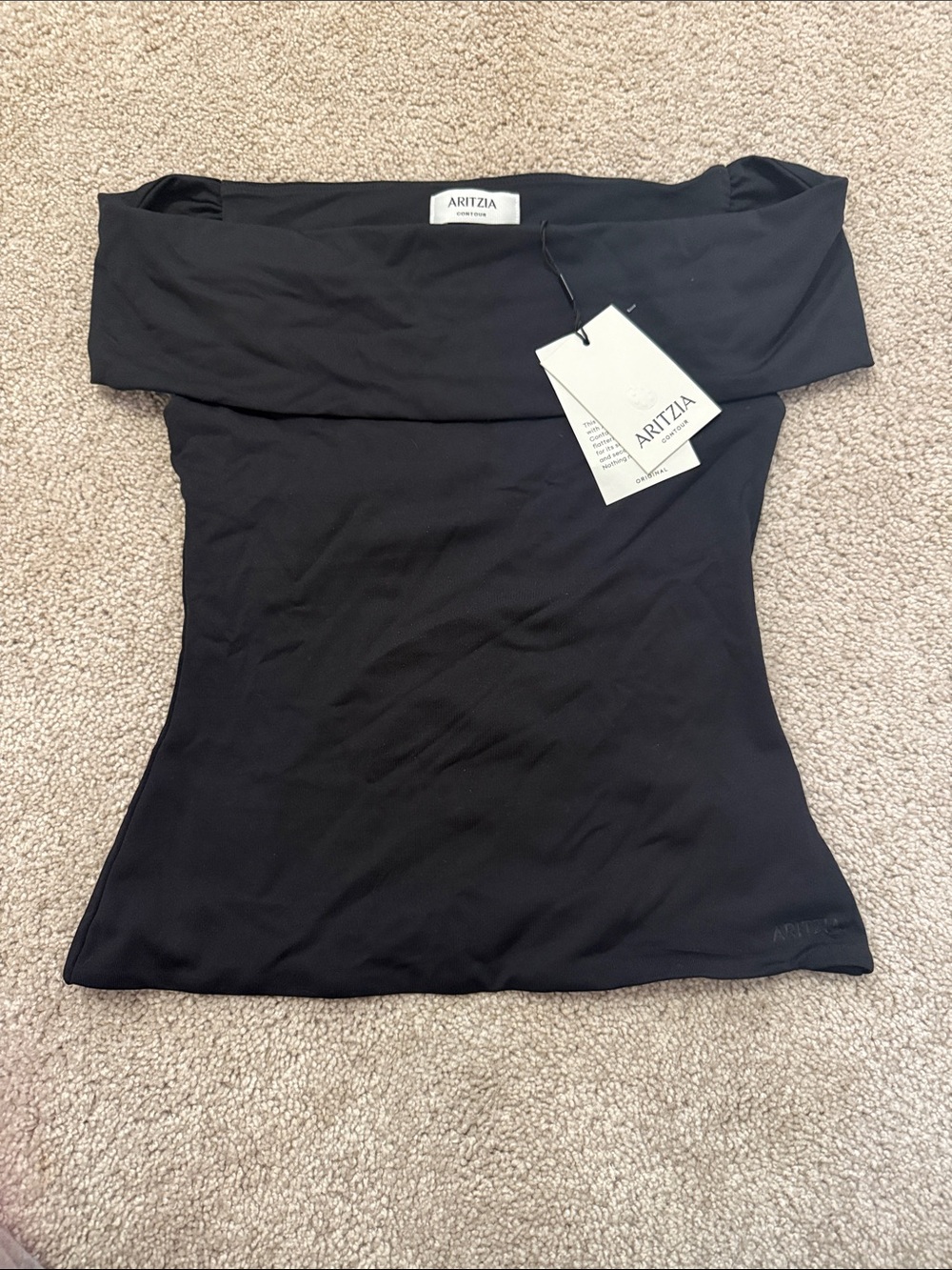Aritzia Off-Shoulder Black Fold-Over Tunic Top